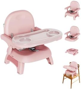 BBsecure Booster Seat for Kitchen Chair, 3-in-1 Foldable Baby Booster Seat with Removable Dual Tray & 3-Point Harness, Portable Toddler Booster Chair for Dinning Table, Travel, Outdoor Camping, Pink