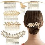 6 Pack Vintage Hair Side Combs Metal for Women Girl, Bridal Leaf Decorative Clips Gold French Twist Hair Slide Comb with Teeth Grip for Bride Wedding Headpiece Hair Accessories