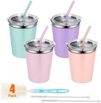 Rommeka Kids Cups Spill Proof, 4 Pack 12oz Stainless Steel Toddler Cups with Straws and Lids, Sippy Cup with Silicone Sleeves, Kids Cups for School Home