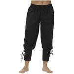 Men's Ankle Banded Pants Medieval Viking Navigator Pirate Costume Trousers Drawstring Waist Renaissance Gothic Pants Black