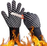 HandLove BBQ Gloves, 1472°F Aramid Heat Resistant Grilling Gloves, Breathable Bamboo-Fiber, Long Cuff Oven Mitts Heat Resistant Cooking, Barbecue, Frying, Baking, Cut Resistant, Easy Removal, M/L