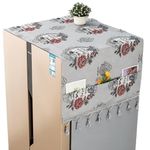 HASTHIP® 1Pcs Fridge Cover Floral Tassel Print Refrigerator Dust Cover with Pockets, 26.3x55 Inches Polyester Dust Cover Kitchen Refrigerator Cover for Side-by-Side Refrigerator