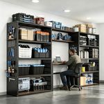 FLEXIMOUNTS Garage Storage System with Workbench & Pegboard, 142" Modular Garage Organization System, Steel Garage Shelving with Wood Shelves & Tool Organizer for Garage, Black FLEXIMOD Series