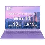Ruzava 16" Laptop 12+512GB Celeron CPU N5095 (Up to 2.9Ghz) 4-Core Win 11 PC with Cooling Fan 1920 * 1200 2K Screen Dual WiFi BT4.2 Support 2.5" HDD 1TB SSD Expand for Business Study-Purple