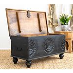 JAE Furniture Trunk Box for Storage | Solid Wood Coffee Table | Coffee Table | Wooden Center Table for Living Room | Antique Pitara | Living Room (Black Distress)