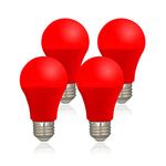 U4GLORY LED Red Color Light Bulb - A19 E26 Base Red Bulbs, 9W (60W Equivalent) Red Light Bulbs, Red LED Bulb Suitable for Outdoor, Indoor, Bedroom, Party Decoration, Porch, Christmas, 4 Pack