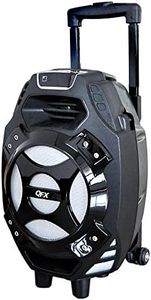 QFX PBX-61081 Rechargeable Portable Speaker | 8" Woofer | 400 Watts | Bluetooth, AUX, SD Card, FM Radio | Handle, Wheels, 12 Lbs | Perfect for Tailgating, Indoors, Outdoors Audio | Silver