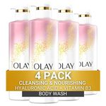 Olay Cleansing & Nourishing Body Wash for Women with Hyaluronic Acid & Vitamin B3 Complex, Long Lasting Hydration, 20 fl oz (Pack of 4)