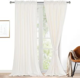 Hiasan Velvet Curtains for Living Room - 108 inches Long Light Blocking Soft Window Drapes Privacy Rod Pocket with Tiebacks for Nursery/Dining Room, Ivory White, 52W x 108L, 2 Panels