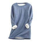 Mrat Ladies Winter Warm Sweatshirt Thick Fleece Velvet Underwear Pullover Tops Round Neck Sherpa Fleece Lined Long Sleeve Jumper Soft Touch Solid Color Sweatshirts