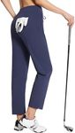 BALEAF Women's Golf Pants 27" Stretch High Waisted Sweatpants for Work Athletic Travel Navy Blue L