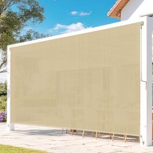 Zephyr Place Outdoor Roller Shades for Patio, 12' W x 8' H Cordless Patio Shades Roll Up Outdoor Blinds with Splicing Design, 90% UV Protection for Porch Gazebo Pergola, Sesame
