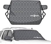 FrostGuard Deluxe | Full-Coverage Car Windshield Cover for Ice and Snow, XL Size - Wiper Blade + Side Mirror Coverage - Fit-Fast Straps, Security Panels + Storage Pouch - Knit Sweater, 41 x 68 Inches