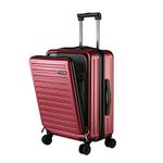 TydeCkare 20 Inch Carrry On Luggage with Front Zipper Pocket, 45L, Lightweight ABS+PC Hardshell Suitcase with TSA Lock & Spinner Silent Wheels, Convenient for Business Trips, Wine Red