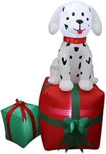 5 Foot Tall Christmas Inflatable Dalmatian Puppy Dog on Gift Box Outdoor Indoor Holiday Decorations, Blow Up LED Lights Lighted Christmas Yard Decor, Giant Lawn Inflatable for Home Family Outside