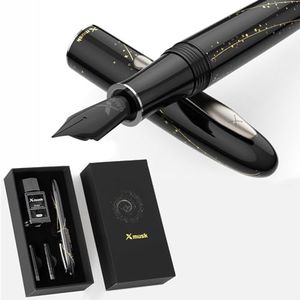 Xmusk Fountain Pen Set, Includes Ink Bottle, 2 Black Ink Cartridges Gift Set Fine Nib Refillable Fountain Pens for Writing Journaling Calligraphy(BFP01W)