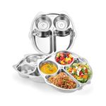 THEONI Stainless Steel Divided Meal Plate Tray, Compartment Dinner Dish for Baby- Toddler- Kids Eating Food, BPA-Free Safe Fun Non-Toxic Heavy Duty (Owl)