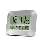 HeQiao Silent Desk Clocks Digital Wall Clock Simple Large LCD Alarm Clock with Temperature Calendar for Home Office (Elegant Silver)