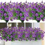 SOMYTING 8 Bundles Artificial Azalea Flowers Outdoor UV Resistant Fake Flowers Silk Flowers Faux Plastic Plants Garden Porch Window Box Pot Decorations Spring Summer Home Decor (Purple)