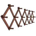 SKOLOO Accordion Wall Hanger, Expandable Coat Rack Wall Mounted, Solid Wooden Wall Hat Rack, 16 Peg, Walnut