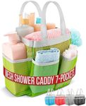 7 Pocket Shower Caddy Tote, Green - Keep your shower essentials within easy reach. Shower caddies are perfect for college dorms, gym, shower, swimming and travel. Mesh allows water to drain easily.