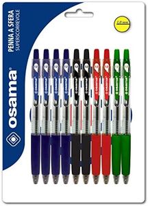 Osama OBG penne a sfera a scatto scorrevole e precisa - Colori Blu, Nero, Rosso e Verde - 10 pezzi