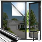 rabbitgoo Heat Reflective Window Film Privacy Film for Glass Windows Black Silver 44.5×200cm, One Way Mirror Tint with Tools Static Cling Anti Glare UV, Sun Blocker for Home, Office