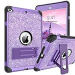 iPad Mini 5 Case,iPad Mini 4 Case,DUEDUE Kickstand Glitter Bling Heavy Duty Rugged Shockproof 3 in 1 Anti Slip Full Body Protective Case for New iPad Mini 5th Generation 7.9" 2019/iPad Mini 4 2015 for Women Girls Kids, Purple