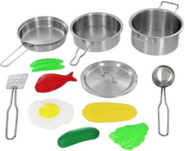 Click N' Play Kids Kitchen Pretend Play Toy, Toddlers Stainless Steel Pot and Pans Cookware and Accessories Playset with Play Food, Kitchen Play Set for Girls and Boys Ages 3 Years and Up, 12 Pieces 