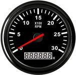 Geloo 85mm Speedometer Odometer 0-3000 rpm Marine Tachometer Waterproof Speed Gauge for Diesel Engine Car Truck Boat 12 V/24 V with LCD Hour Meter