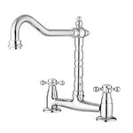 JASSFERRY French Bridge Mixer Tap Classic Fixed 2 Hole Kitchen Sink Faucet Crosshead Handles with Swivel Spout Chrome Polished