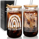 Mason Life Sisters Gifts From Sister, Sister Gifts, Birthday Gifts For Sister, Mothers Day Gifts For Sister, 20OZ Coffee Glass Cup, Gifts for Big Sister