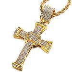 COOLSTEELANDBEYOND Mens Women Large Steel Gold Cross Pendant Necklace with Cubic Zirconia and 30 inches Rope Chain(CA)