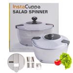 InstaCuppa 4L Salad Spinner and Salad Maker, BPA-Free, Multi-Function Pasta Bowl and Strainer for Kitchen, Includes Stainless Steel Vegetable Slicer, Carrot Grater & Shredder, Easy Food Prepping