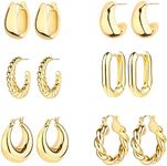 6 Pairs 14K Gold Hoop Earrings for 