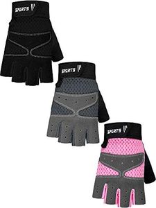 SATINIOR 3 Pairs Kids Half Finger Gloves Non Slip Gel Biking Gloves Adjustable Gymnastics Gloves for Girls Boys(Normal Style,5-9 Years)