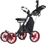 CaddyTek CaddyCruiser ONE Pro One-Click Folding 4-Wheel Golf Push Cart + Removable Seat - 1 Year Australian Warranty (Red)