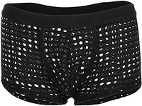 AIEOE Men's Breathable See Through Boxer Shorts Sexy Hollow Out Underwear Pants Black 2 Size 3XL