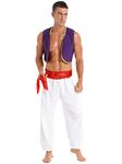 FEESHOW Men Arabian Prince Lamp Costume Halloween Adult Persian Role Play Outfit Vest with Harem Pants Red M