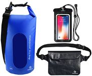 Freegrace Waterproof Dry Bags Set of 3 Dry Bag with 2 Zip Lock Seals & Detachable Shoulder Strap, Waist Pouch & Phone Case - Can Be Submerged Into Water - for Swimming (Navy Blue(Window), 10L)