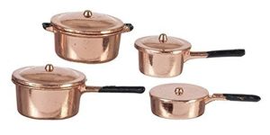 Melody Jane Dolls House Copper Saucepan Pan Set Miniature Kitchen Accessory