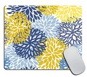 Mouse Pad, Green Spring Flower Blue Yellow and Navy Chrysanthemum Brown Mouse Pad, Mousepad Rectangle Customized Mouse Pads with Designs Non-Slip Rubber Smooth MousePads for Computer Laptop