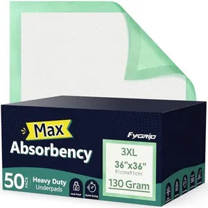 Fygrip 50 Count Hospital Grade 130 Gram 36” x 36” Max Absorbency Disposable Underpads, Leakproof Quick Drying XXXL Bed Pads Disposable Adults, Toddler Mattress Pads, Incontinence Pads, Pee Pads Chux