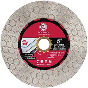 FOCSTOL Disque Diamant Carrelage 125mm - Double Face Coupe Meulage Lame Scie Diamant pour Porcelaine Céramique Marbre Granit Pierre Artificielle Quartz Conception Hexagonale pour Meuleuse d'angle