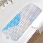 Bath Tub Shower Mat Non Slip: 40 X 16 Inch Extra Long Shower Mat Non Slip with Suction Cups & Drain Holes - Machine Washable and Soft on Feet - Bathroom Floor Mat for Inside Shower