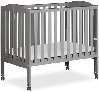 Dream On Me 2-in-1 Portable Folding Stationary Side Crib in Storm Grey, Greenguard Gold Certified, Two Adjustable Mattress Height Positions,Made of Solid Pinewood, Flat Folding Crib