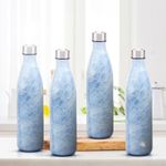 Red Butler 1000ml Printed Glass Bottle | Leak-Proof Airtight Stainless Steel Lid | Fridge Bottle for Water, Smoothies, Juices | Blue | Set of 4