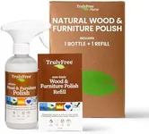 Truly Free Natural Wood Cleaner & Furniture Polish - Leather Cleaner, Vinyl, Furniture & Wood Polish, Helps Remove Water Stain, Unscented - Includes: 1 Refillable Empty 12oz Bottle & 1 Refill(3 fl oz)