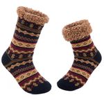LEMZONE Men's Winter Thick Warm Slipper Socks Non Slip Cozy Fleece-lined Cabin Grip Sock