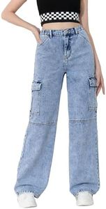 WDIRARA Girl's Solid Medium Wash A 8-9Y